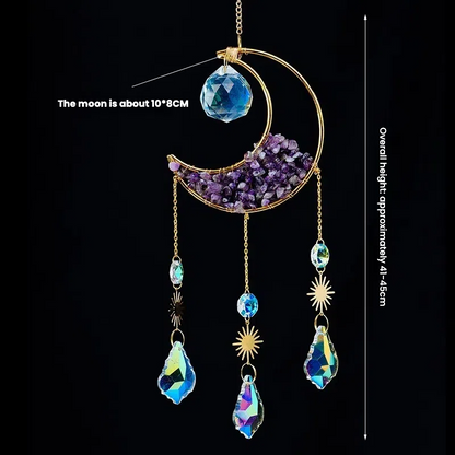 Crystal Half Moon Suncatcher Sun and moon Sun Catcher Perfect Gift Gemstone Window Decor Rainbow Maker Home Decor Hanging Art Boho Handmade - TerraDharma
