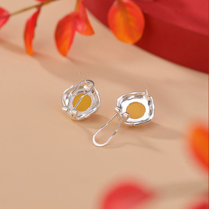 TerraDharma "Mind Purification & Emotional Calming" Amber Rhombus Stud Earrings