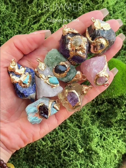 Terra Dharma Natural Crystal Quartz Raw Crystal Necklace,Rose quartz/Amethyst/Citrine/Aventurine Pendant necklace,Crystal Jewelry - TerraDharma