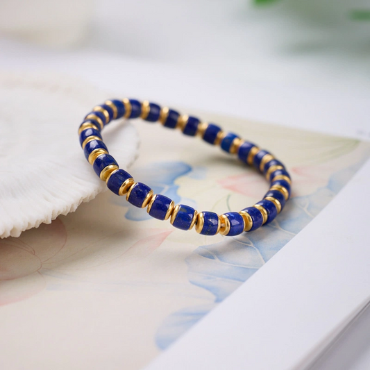 Natural Barrel-shaped Beads of Lapis Lazuli Bracelet