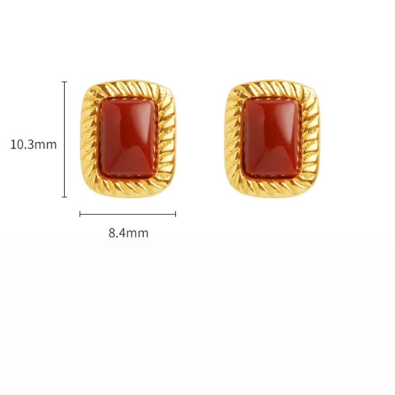 South Red Agate & Twisted - Pattern Stud Earrings