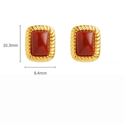 South Red Agate & Twisted - Pattern Stud Earrings