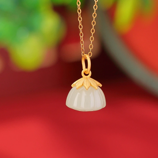 Hetian Jade of Lotus Pod Pendant Nacklace (with Gold-plated Sterling Silver)
