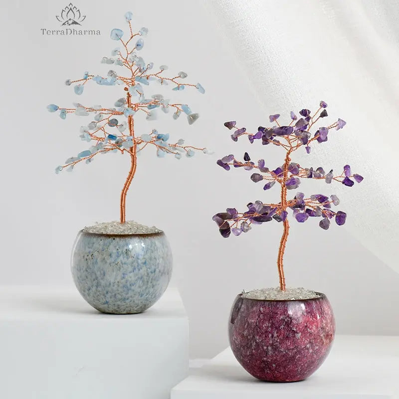 Natural crystal crushed stone money-attracting tree - TerraDharma