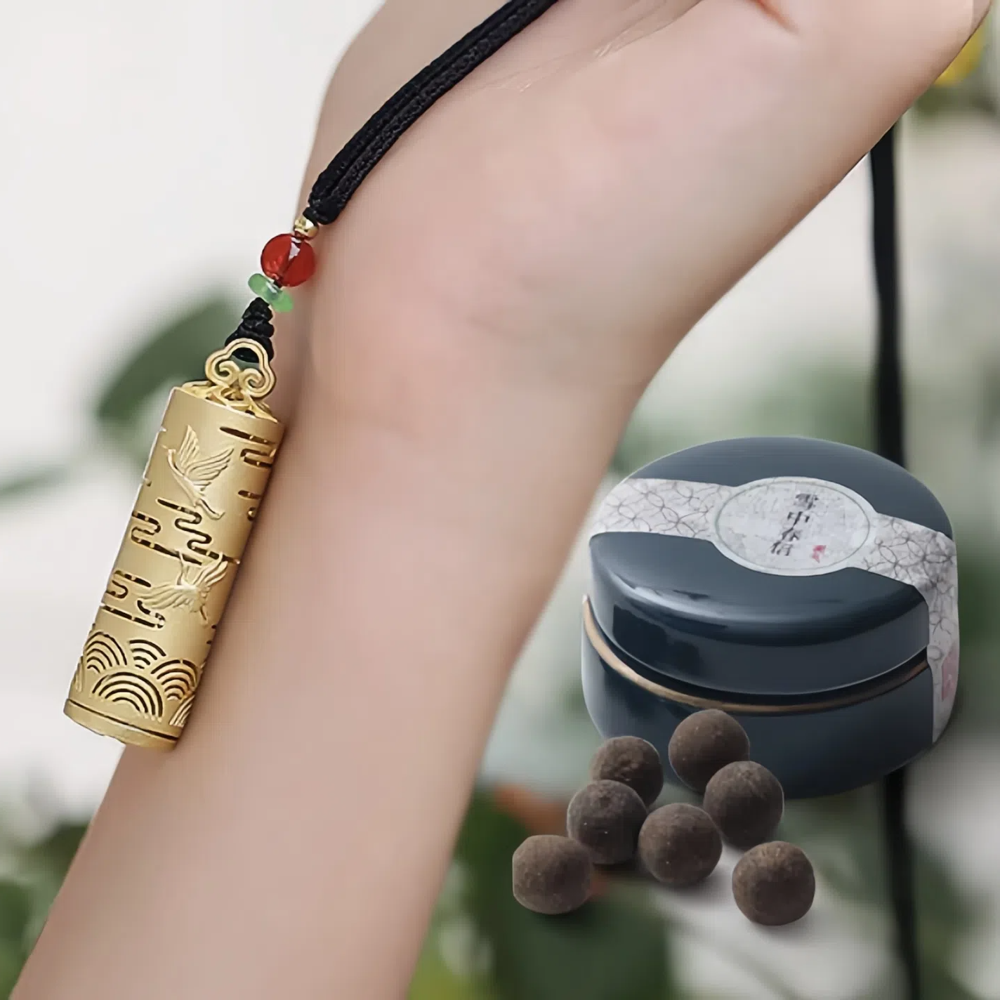 Natural mugwort herbal Fragrance Pill Feng Shui pendant TerraDharma