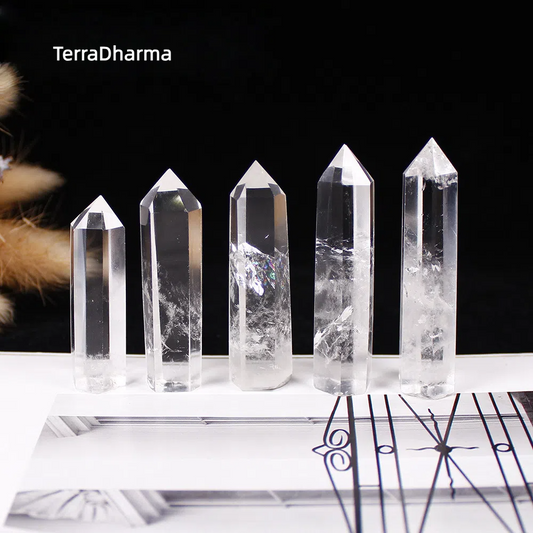 Natural Clear Crystal Point Tower Wand Decor Reiki Mineral Healing - TerraDharma
