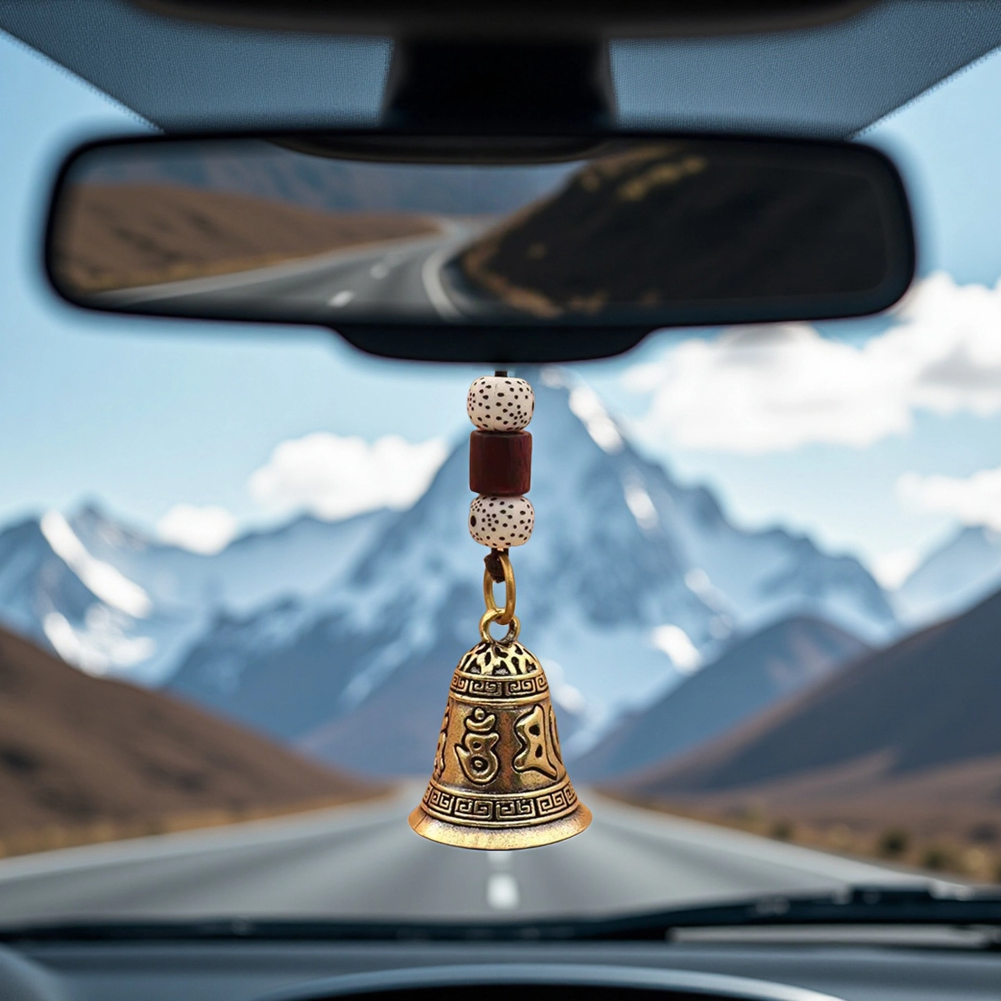 Pure copper handcrafted six-character mantra bell, car hanging - TerraDharma