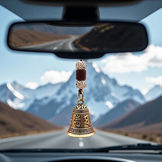 Pure copper handcrafted six-character mantra bell, car hanging - TerraDharma