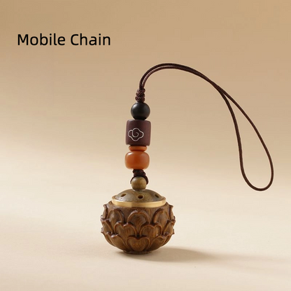Green sandalwood lotus sachet aromatherapy mobile phone chain keychain TerraDharma