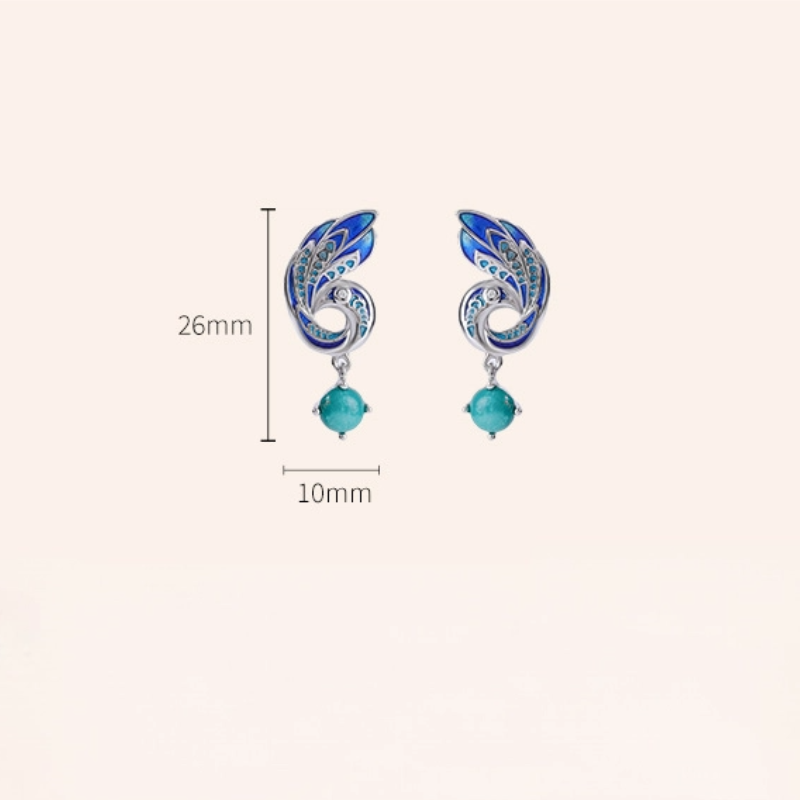 TerraDharma "Heart Harmony & Nurturing Energy" Enamel Peacock-shaped Earrings with Turquoise Stones