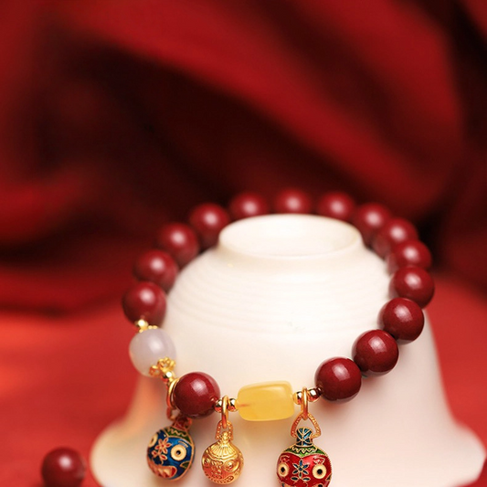 Natural Purple Cinnabar Bracelet (with Amber, Hetian Jade and Pi Yao Ornaments)