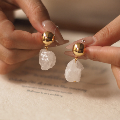 Minimalist Natural White Crystal/Amethyst Earrings