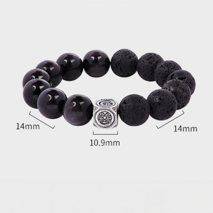Volcanic Stone & Silver Obsidian Beaded Bracelet