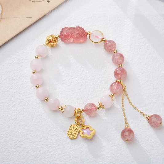 Natural Strawberry Quartz & Rose Quartz Bracelet (Match with Pi Yao)