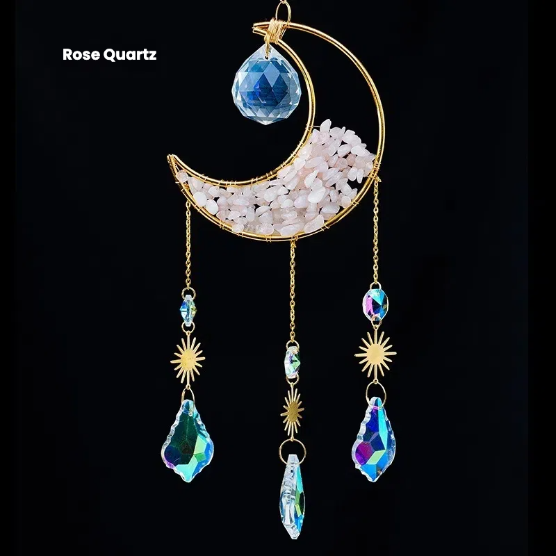 Crystal Half Moon Suncatcher Sun and moon Sun Catcher Perfect Gift Gemstone Window Decor Rainbow Maker Home Decor Hanging Art Boho Handmade - TerraDharma