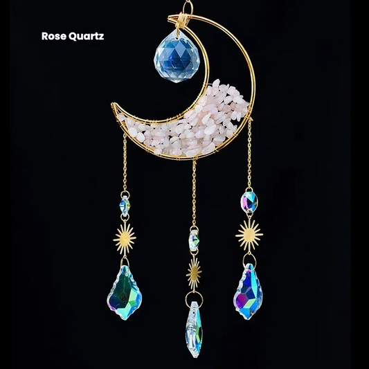 Crystal Half Moon Suncatcher Sun and moon Sun Catcher Perfect Gift Gemstone Window Decor Rainbow Maker Home Decor Hanging Art Boho Handmade - TerraDharma
