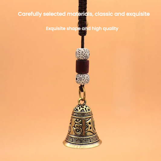 Pure copper handcrafted six-character mantra bell, car hanging - TerraDharma