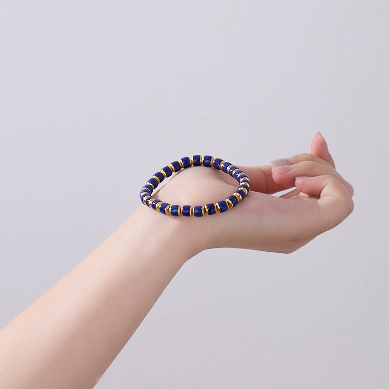 TerraDharma "Spiritual Awakening & Balance Restoration" Natural Barrel-shaped Beads of Lapis Lazuli Bracelet