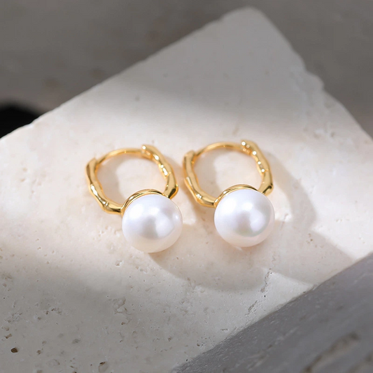 Freshwater Pearl & Gold - Plated Bamboo Hoop Earrings