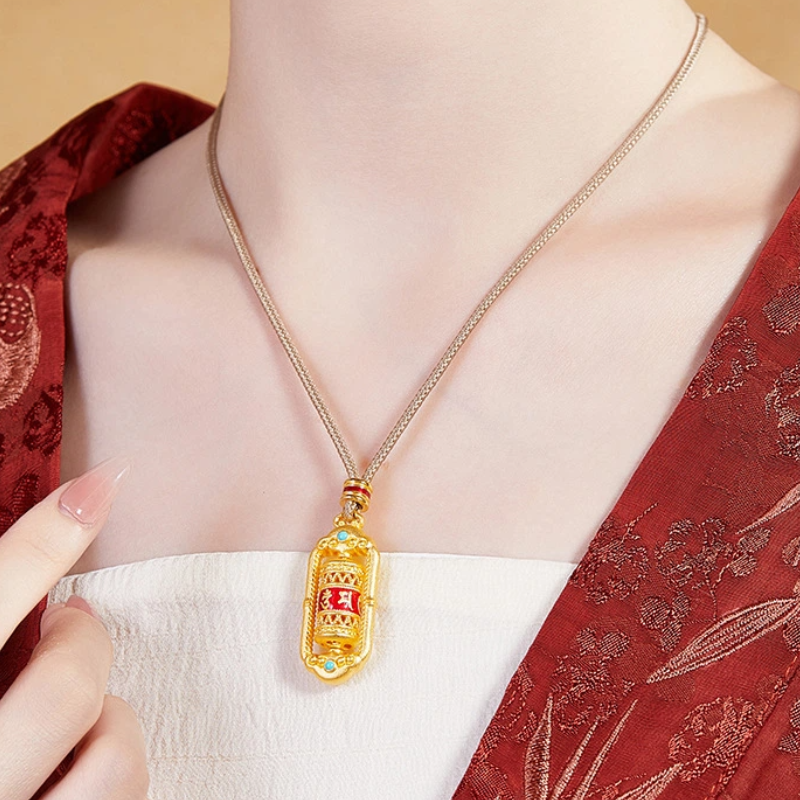 Gold-plated Sterling Silver & Enamel Fortune Wheel Pendant Nacklace
