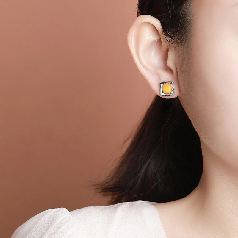 TerraDharma "Radiant Renewal & Positivity Infusion" Sun - Inspired Amber & Silver Stud Earrings