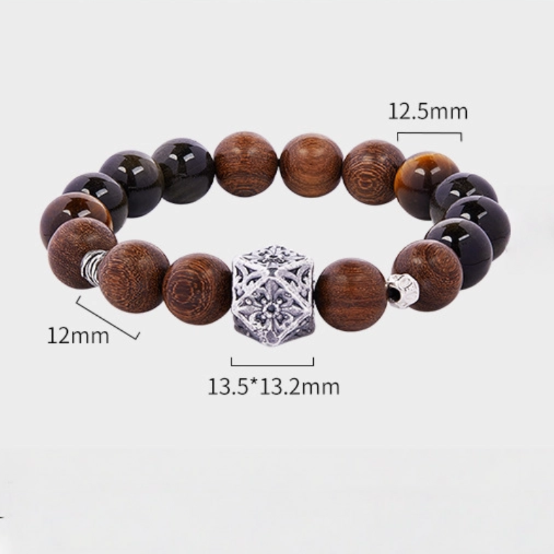 Golden Obsidian & Sandalwood & Yellow Tiger‘s Eye Beaded Bracelet