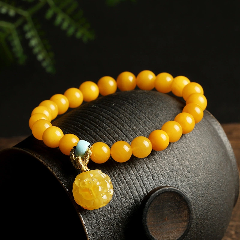 Natural beeswax bracelet (with beeswax rose pendant)