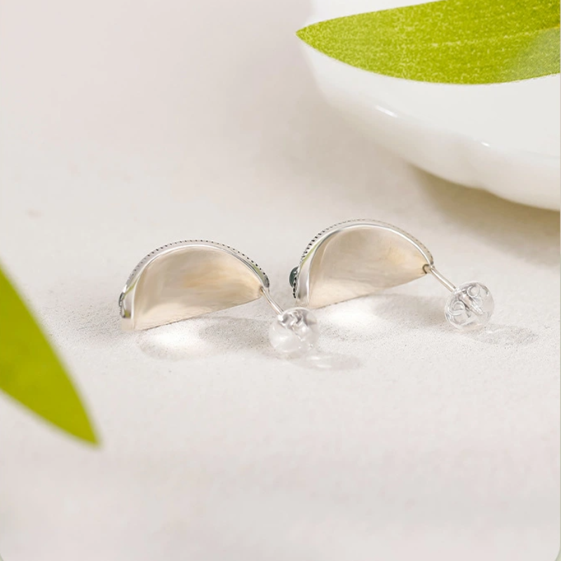 Blue Water Jadeite & Silver Scroll (Tang - Grass) Pattern Earrings
