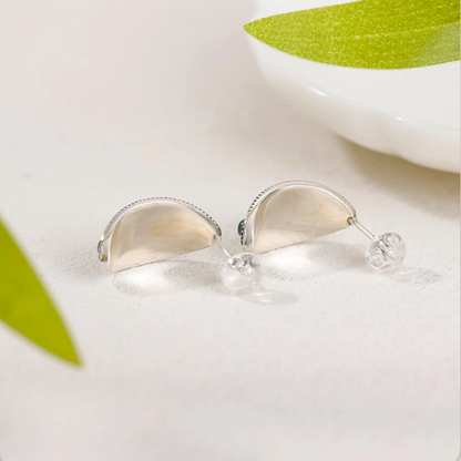 Blue Water Jadeite & Silver Scroll (Tang - Grass) Pattern Earrings