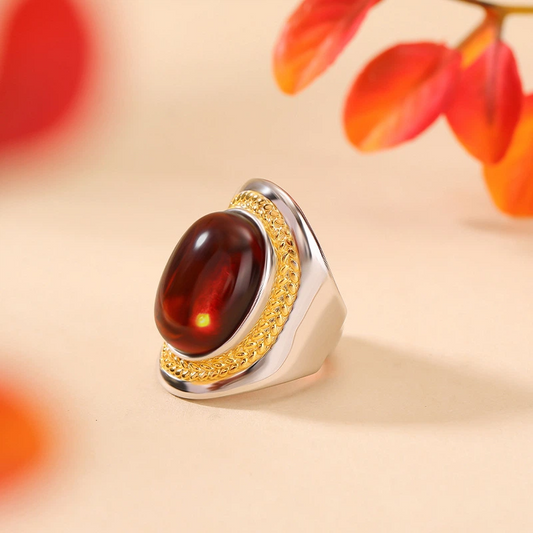 Blood Amber & Wheat Ear - Patterned Ring