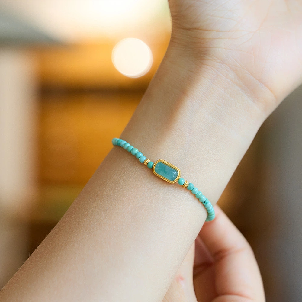 Natural Green Turquoise Bracelet (with Blue Water Jadeite)