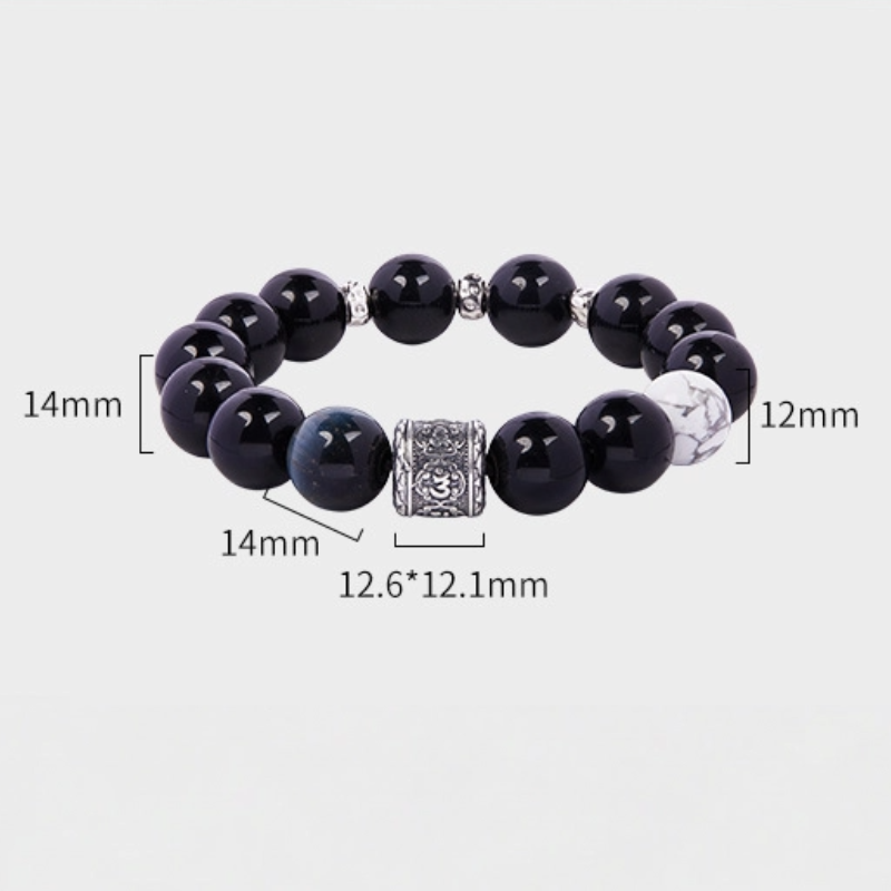 TerraDharma "Stress Alleviation & Spiritual Purification" Obsidian & White Turquoise with Six Syllable Mantra Beaded Bracelet