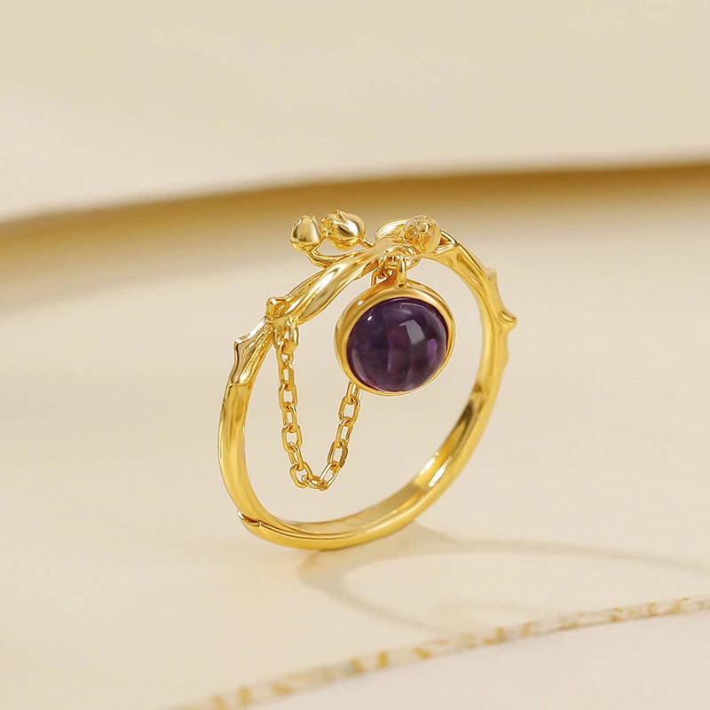 Amethyst & Gilded Tulip Ring
