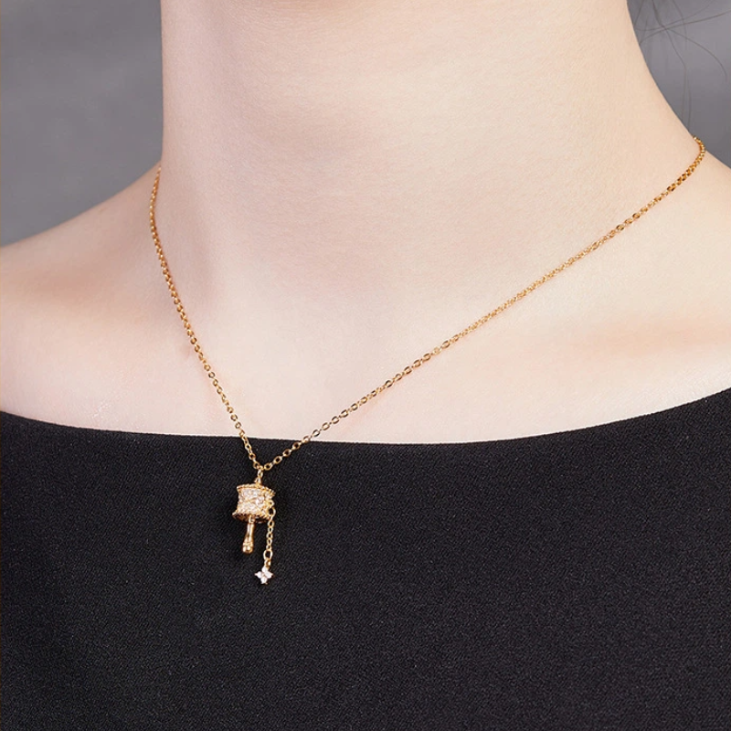 TerraDharma "Inner Peace & Grounded Fortune" Gold - Plated Sterling Silver Prayer Wheel Pendant Necklace