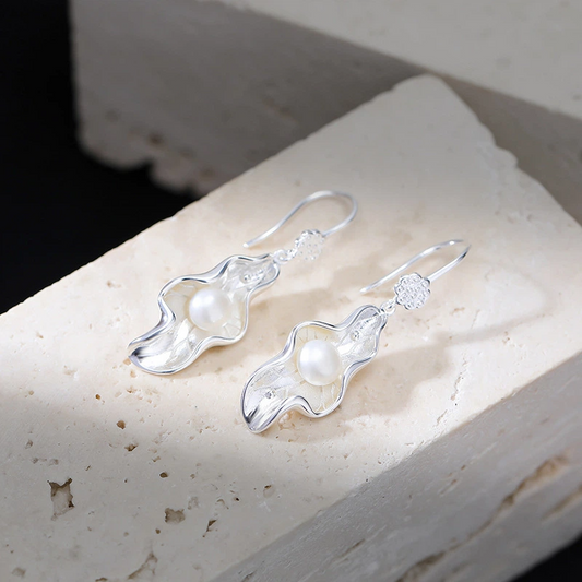 Freshwater Pearl with Lotus Leaf Shape Earrings