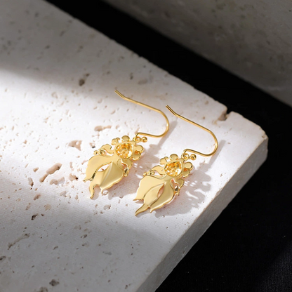 Freshwater Pearl with Pink Enamel Koi Earrings