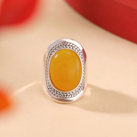 Egg-shaped Beeswax with Wheat Ears Pattern Silver Ring