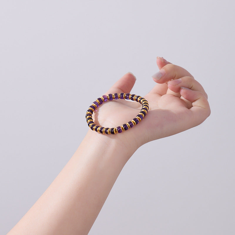 TerraDharma "Divine Wisdom & Elegant Protection" Natural Barrel-shaped Beads of Amethyst Bracelet