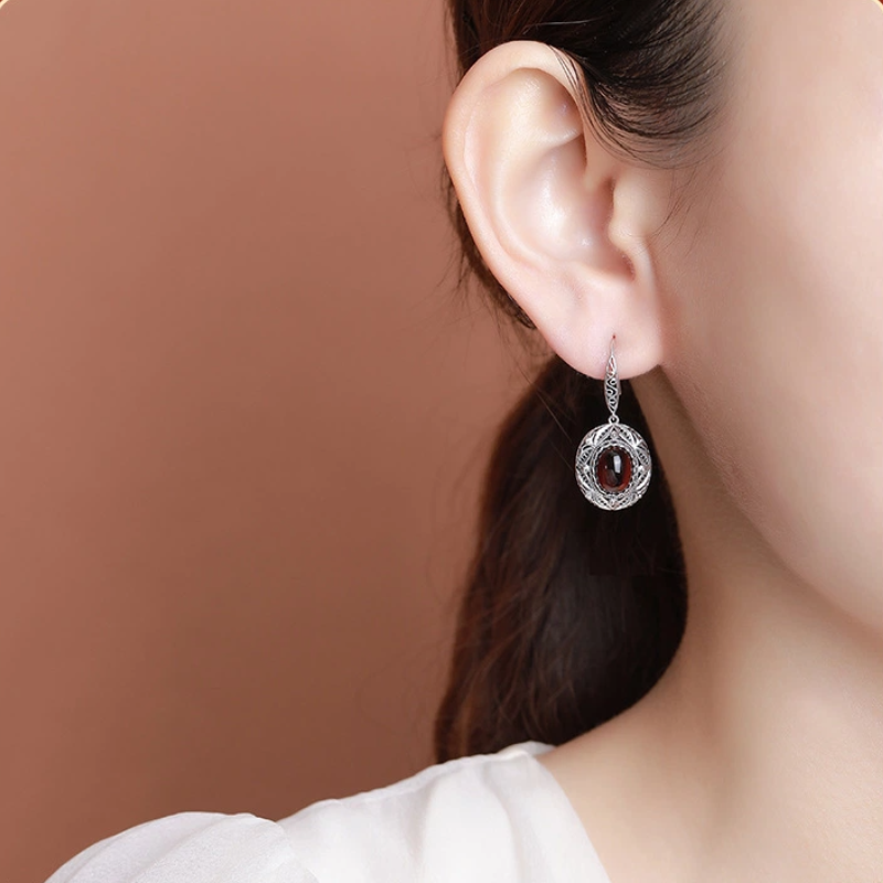 Blood Amber with Retro and Hollowed-out Designed Little Daisy Ring & Earrings (Two-piece Set, Sterling Silver)