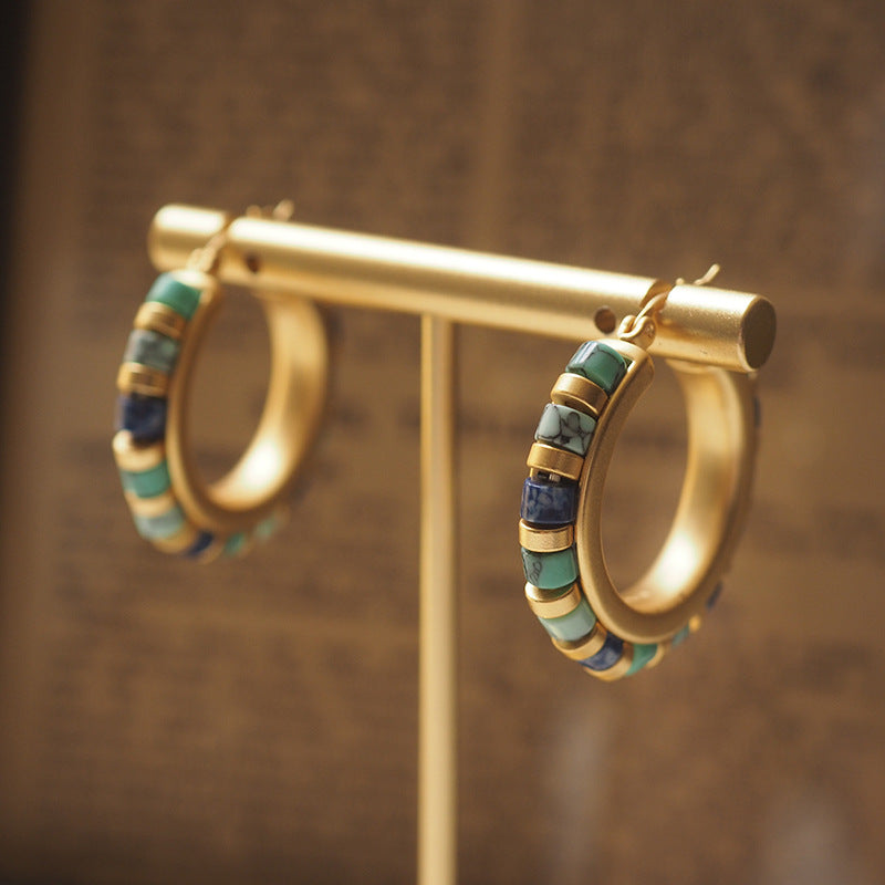Retro Round Earrings (Lapis Lazuli and Turquoise)