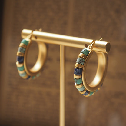Retro Round Earrings (Lapis Lazuli and Turquoise)