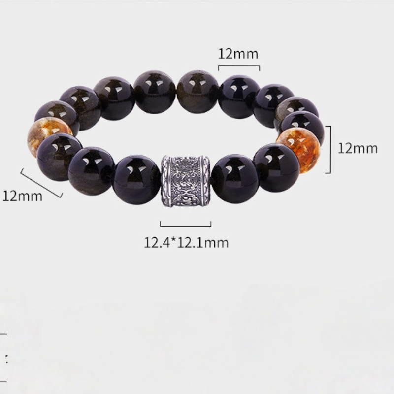 Obsidian & Golden Obsidian & Yellow Quartz Bracelet