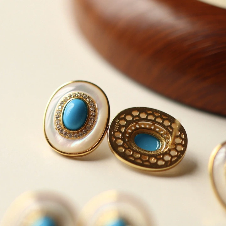 Natural Amarican Pine Stone Earrings (Inlaid White Mother-of-Pearl)