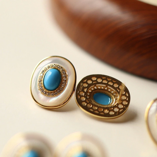 Natural Amarican Pine Stone Earrings (Inlaid White Mother-of-Pearl)