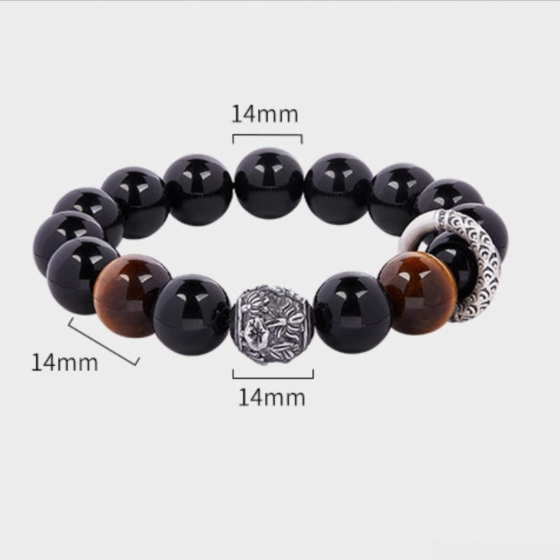 Obsidian & Gold Tiger's Eye Beaded Bracelet