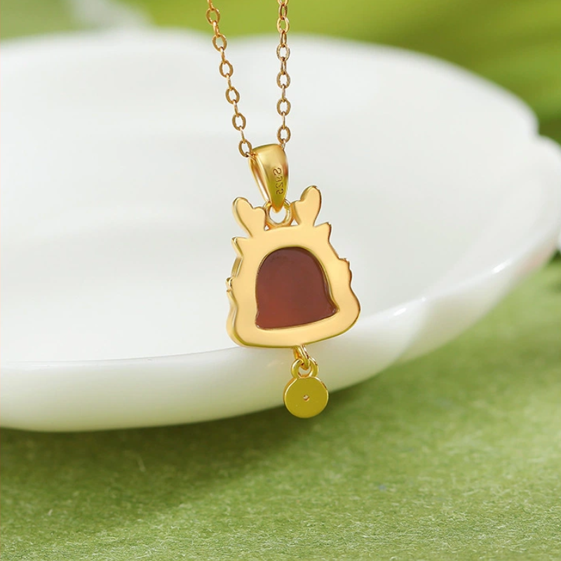 TerraDharma "Prosperity Granting & Lucky Protetion" South Red Agate of Auspicious Dragon Pendant Nacklace
