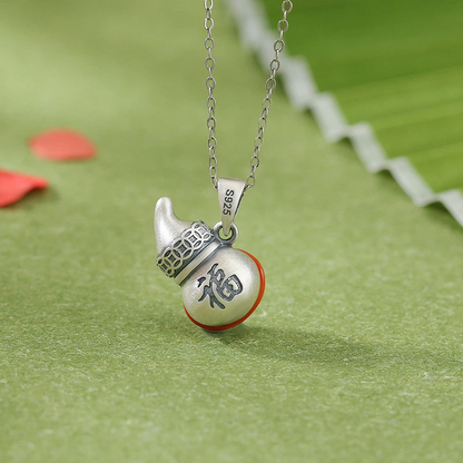 South Red Agate Gourd-shaped Pendant Nacklace (with Sterling Silver Fu Pattern)