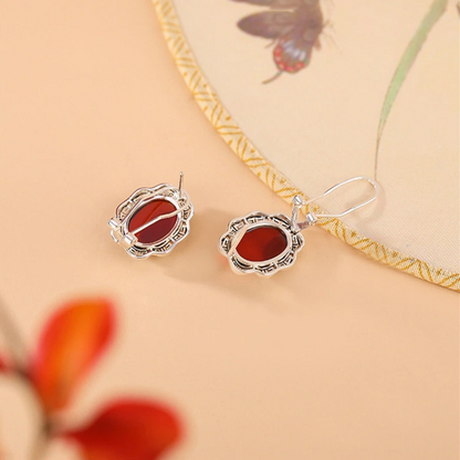 Blood Amber with Greek Fret Pattern Earrings