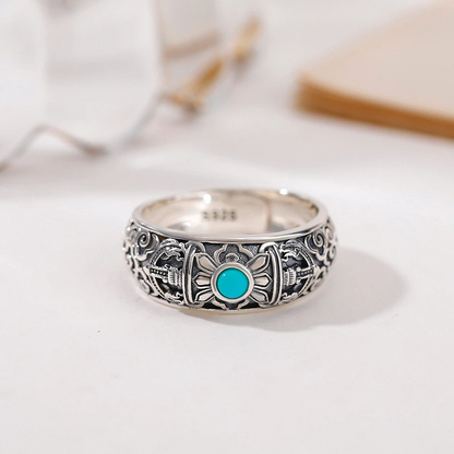 Turquoise & Vajra - Shaped Sterling Silver Ring（Adjustable）