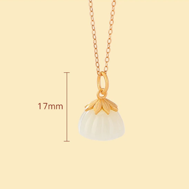 Hetian Jade of Lotus Pod Pendant Nacklace (with Gold-plated Sterling Silver)